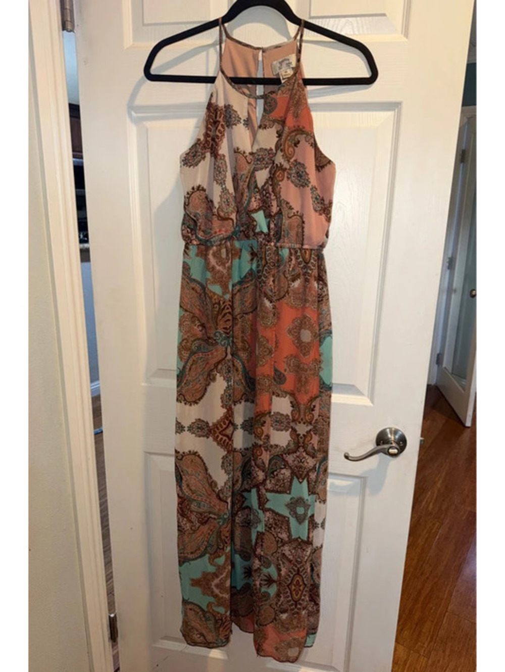 Sweet Storm Pink & Turquoise Paisley Maxi Dress – Size Medium
